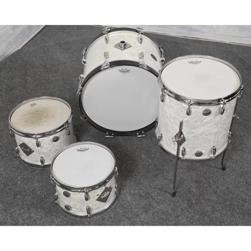 Used Vintage Gretsch Drum Set 69/70 4pc Drum Set White Marine Pearl - Very Good - Drum Center Of Portsmouth