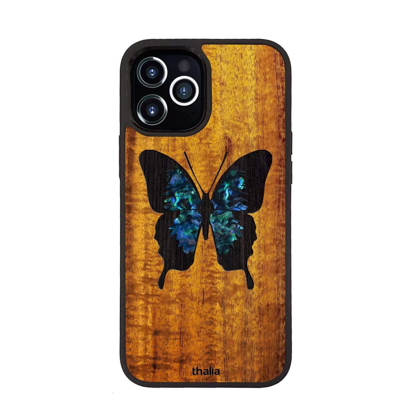 Thalia Hawaiian Koa Wood Case for iPhone 15 | Blue Abalone Butterfly