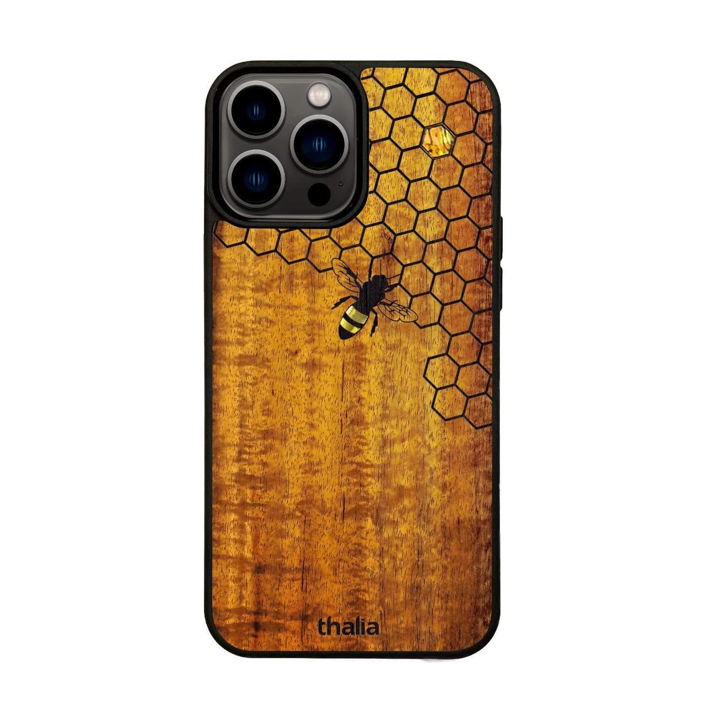 Thalia Hawaiian Koa Wood Case for iPhone 16 Plus | Bee w/Honeycomb