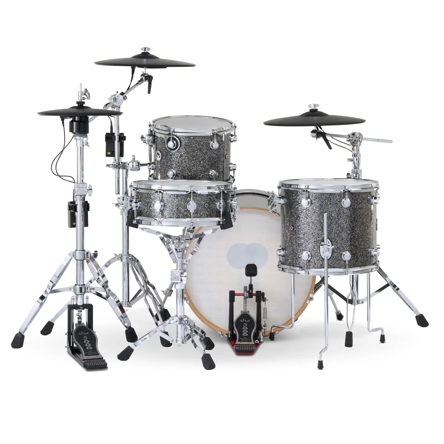 DW DWe 4pc Complete Electronic/Acoustic Drum Set w/Roland Cymbals & V71 Black Galaxy