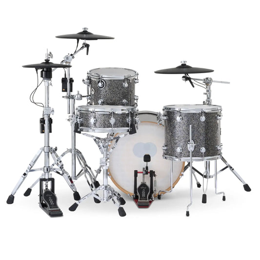 DW DWe 4pc Complete Electronic/Acoustic Drum Set w/Roland Cymbals & V71 Black Galaxy