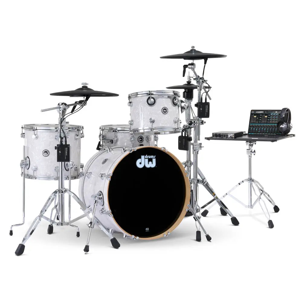 DW DWe 4pc Complete Electronic/Acoustic Drum Set w/Roland Cymbals White Marine Pearl - Drum Center Of Portsmouth