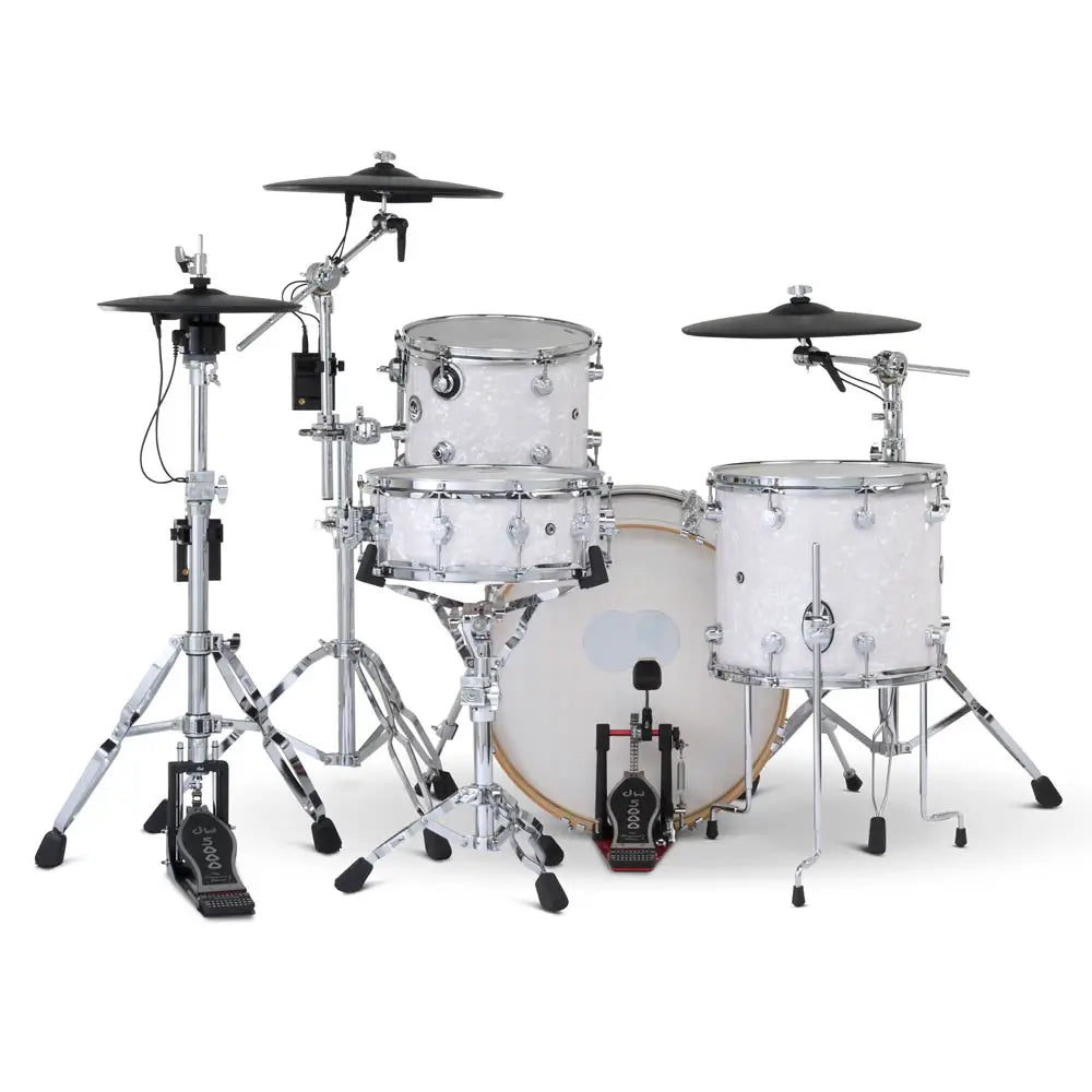 DW DWe 4pc Complete Electronic/Acoustic Drum Set w/Roland Cymbals White Marine Pearl - Drum Center Of Portsmouth