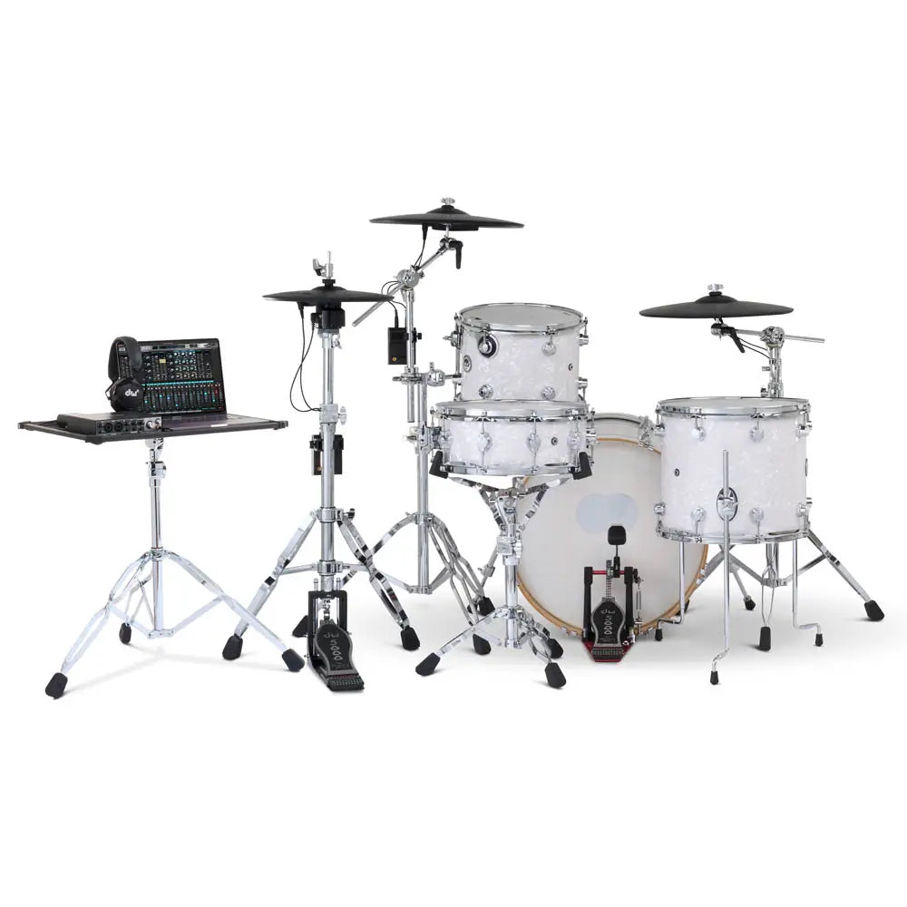 DW DWe 4pc Complete Electronic/Acoustic Drum Set w/Roland Cymbals White Marine Pearl - Drum Center Of Portsmouth