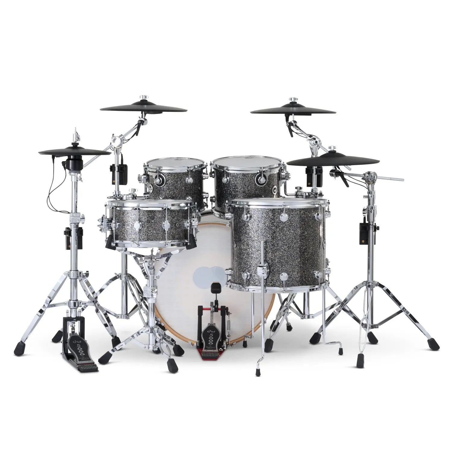 DW DWe 5pc Complete Electronic/Acoustic Drum Set w/Roland Cymbals & V51 Black Galaxy
