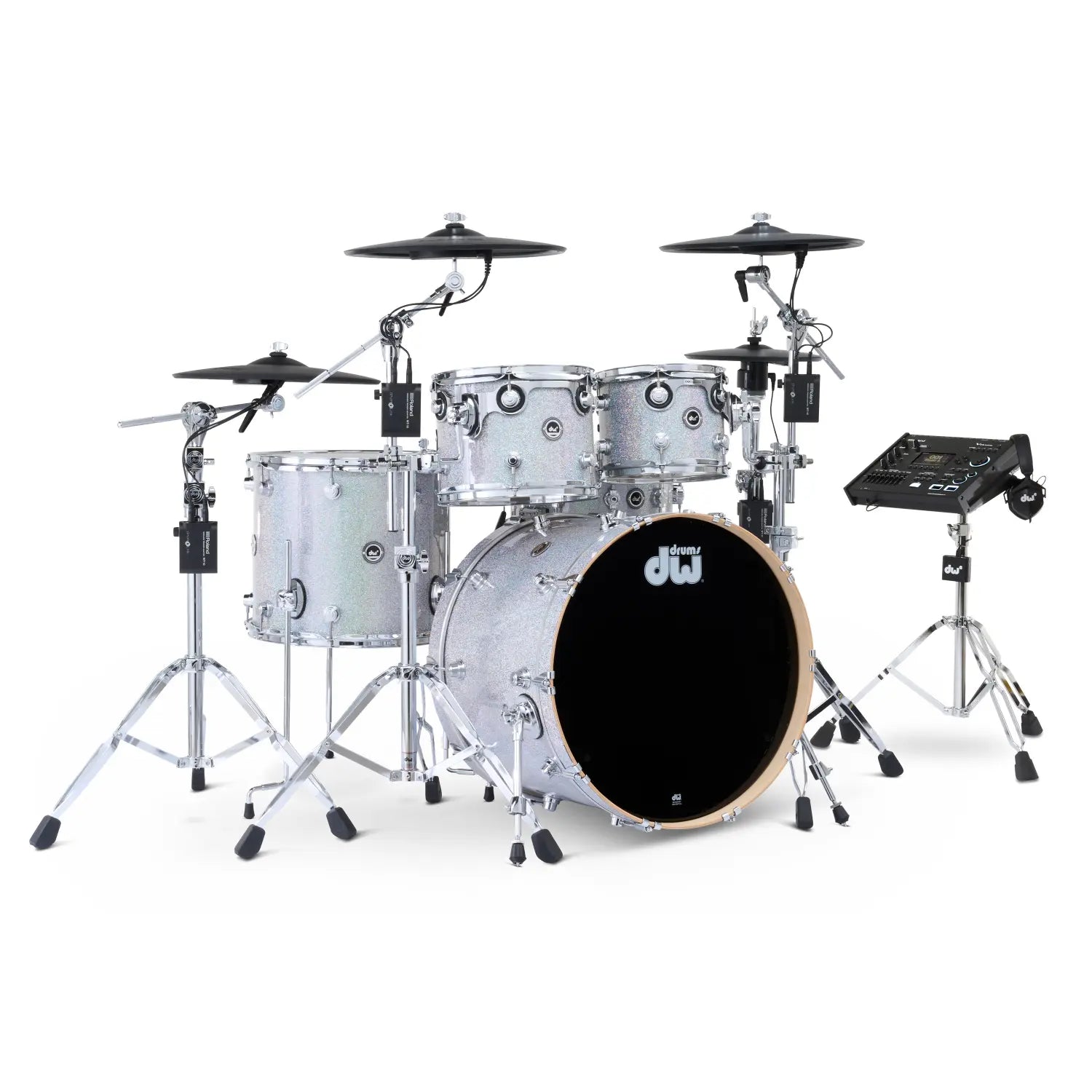 DW DWe 5pc Complete Electronic/Acoustic Drum Set w/Roland Cymbals & V71 Diamond Nebula