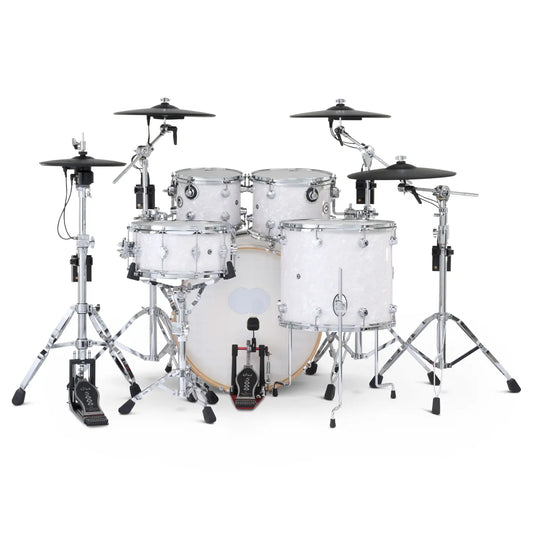 DW DWe 5pc Complete Electronic/Acoustic Drum Set w/Roland Cymbals & V51 White Marine