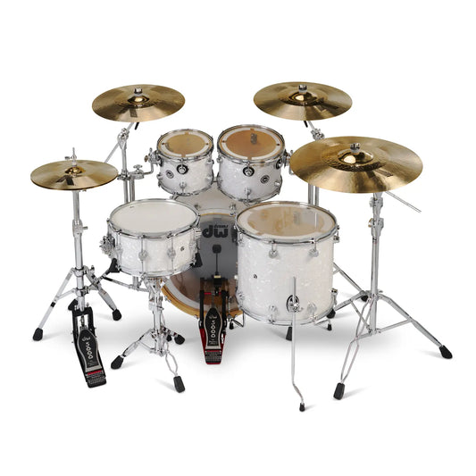 DW DWe 5pc Complete Electronic/Acoustic Drum Set w/Roland Cymbals & V71 White Marine