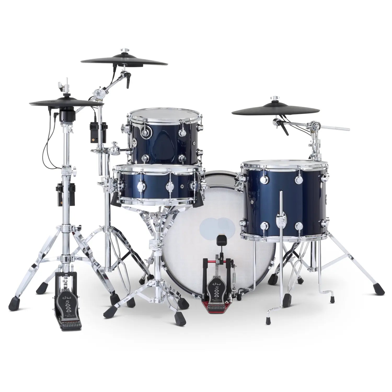 DW DWe 4pc Complete Electronic/Acoustic Drum Set w/Roland Cymbals & V71 Midnight Blue Metallic