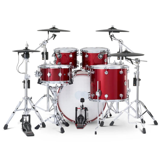 DW DWe 5pc Complete Electronic/Acoustic Drum Set w/Roland Cymbals & V51 Black Cherry Metallic