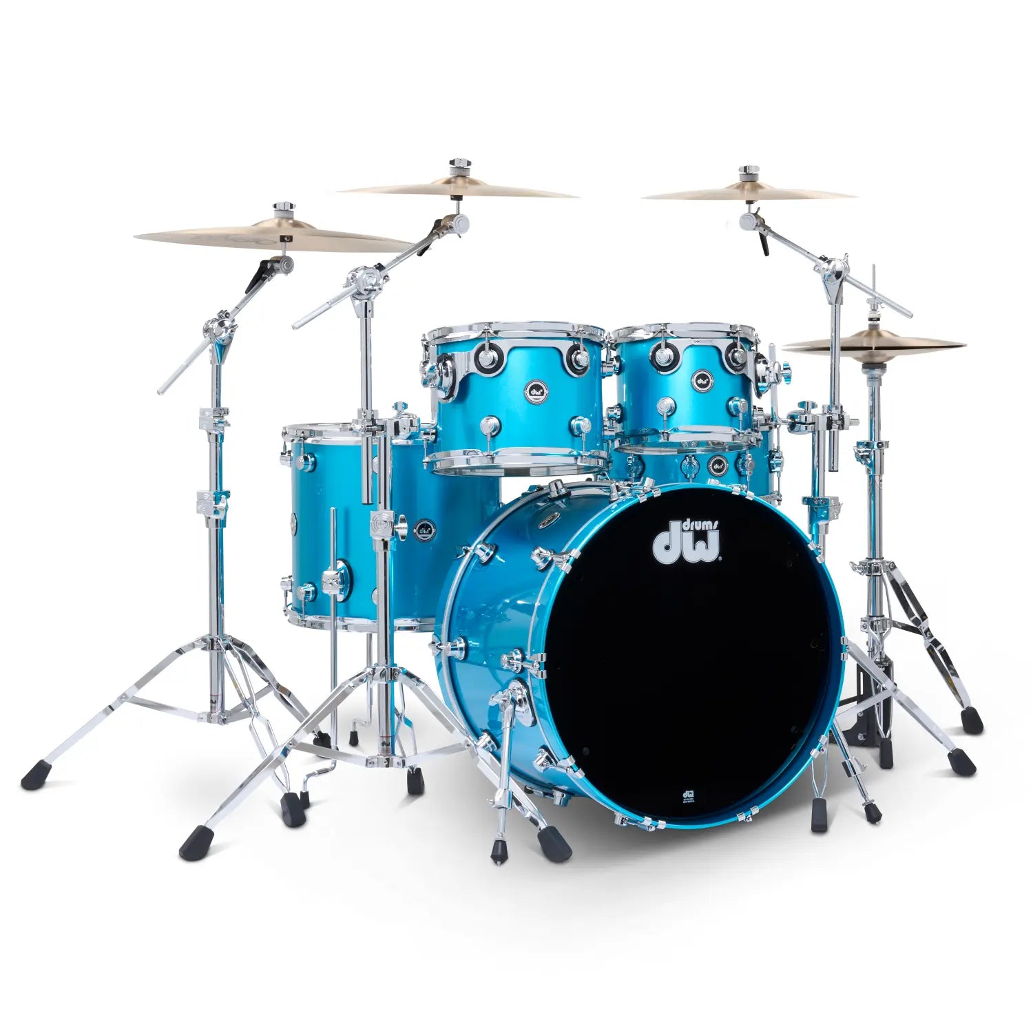 DW DWe 5pc Complete Electronic/Acoustic Drum Set w/Roland Cymbals & V71 Laser Blue Metallic