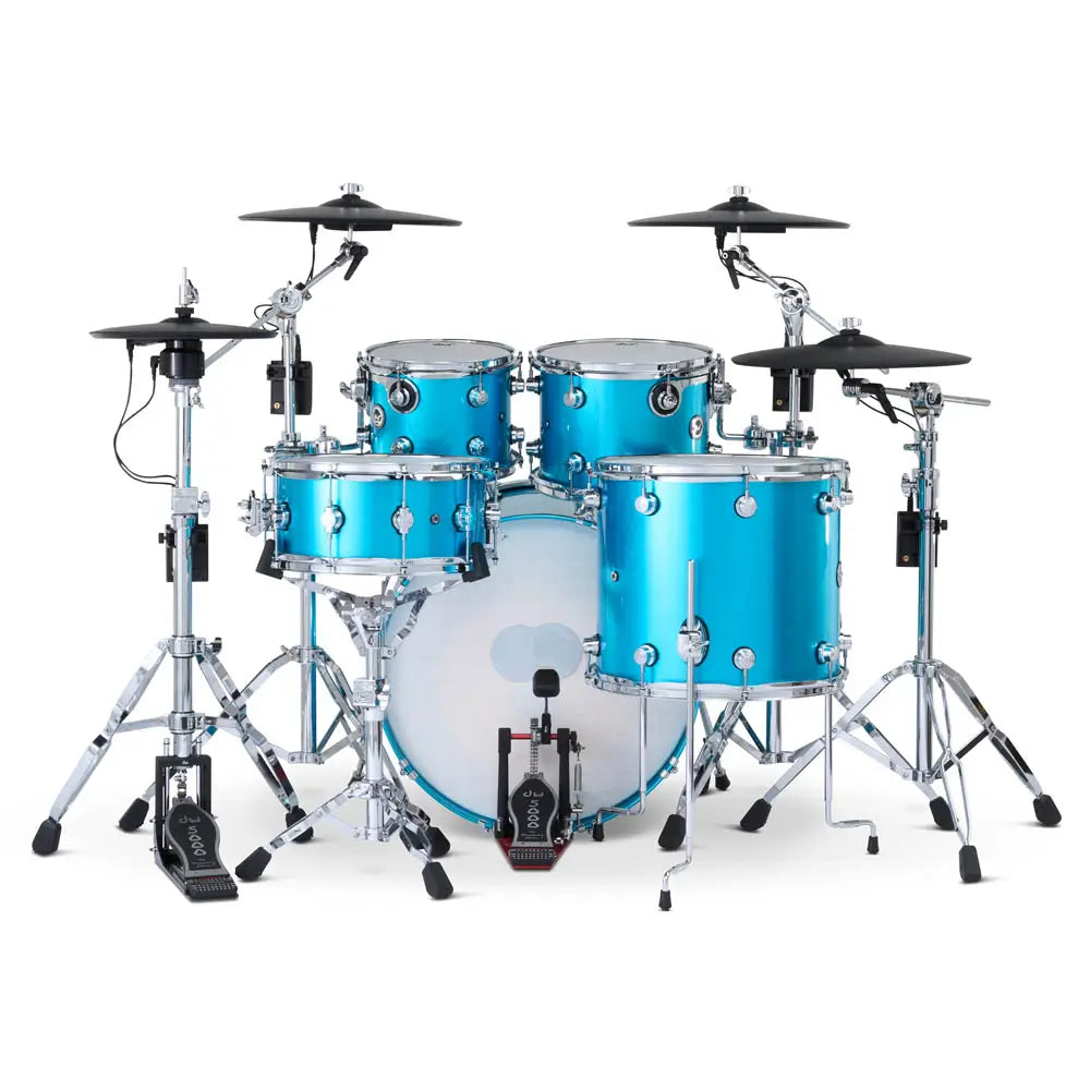 DW DWe 5pc Complete Electronic/Acoustic Drum Set w/Roland Cymbals Laser Blue Metallic - Drum Center Of Portsmouth