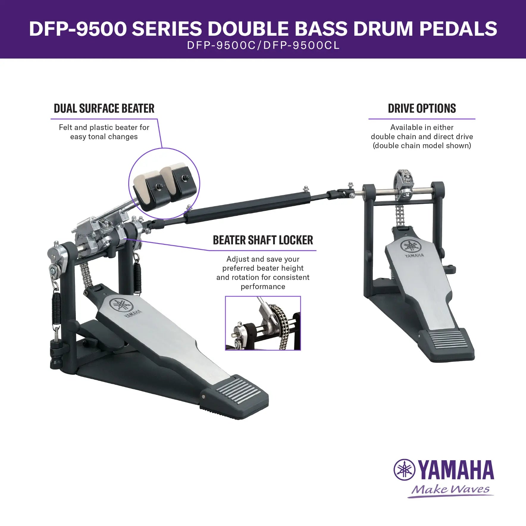 Yamaha DFP-9500C 9500 Double Pedal Double Chain Drive - Drum Center Of Portsmouth