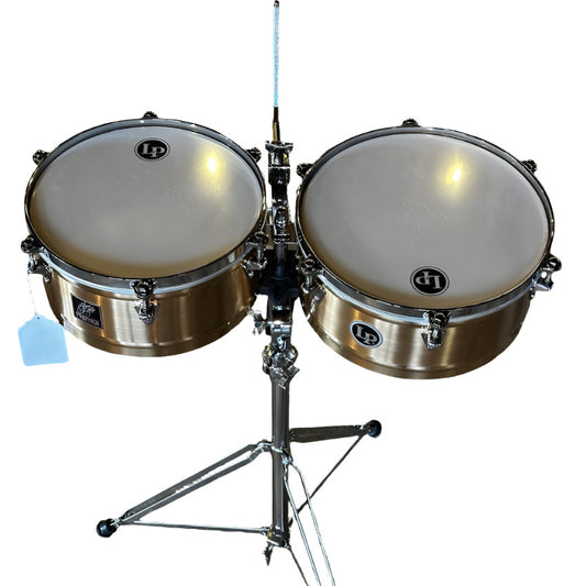 Used LP Hidalgo Bronze Timbales 13"/14" w/Stand - Good - Drum Center Of Portsmouth
