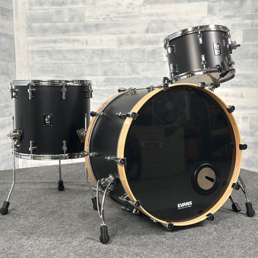 Used Sonor SQ1 3pc Drum Set 24/13/16 GT Black w/ Natural BD Hoops - Good - Drum Center Of Portsmouth