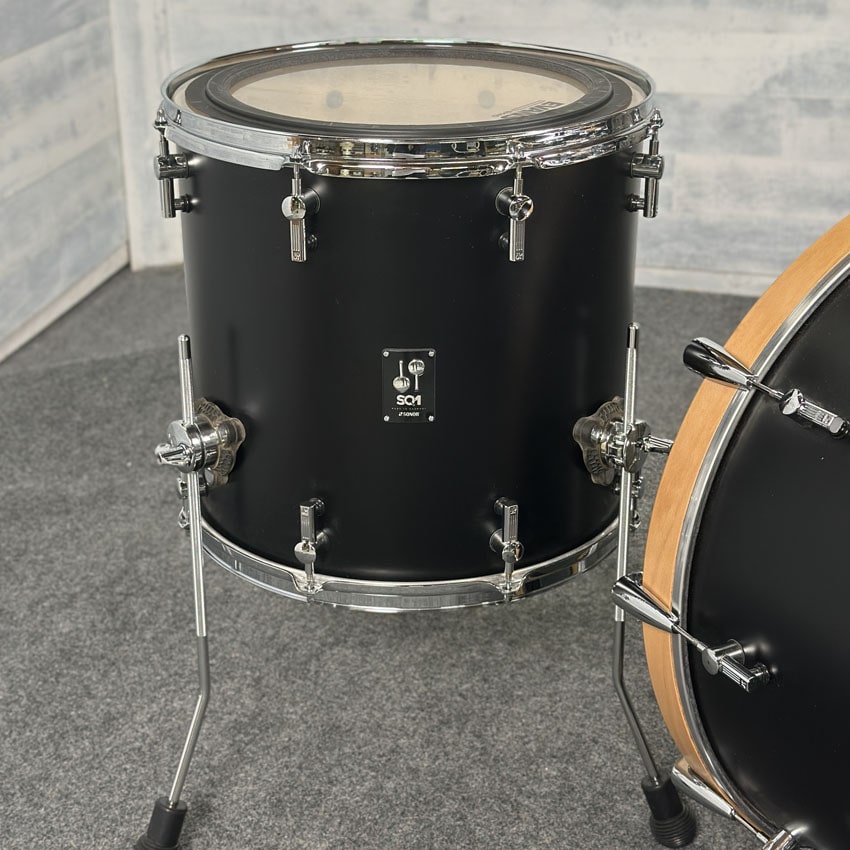 Used Sonor SQ1 3pc Drum Set 24/13/16 GT Black w/ Natural BD Hoops - Good - Drum Center Of Portsmouth