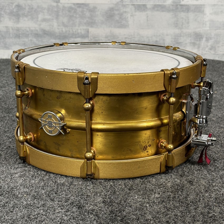 Used Dunnett Classic 2N Triple Brass Snare Drum 14x6.5 w/Hybrid Hoops - Good - Drum Center Of Portsmouth