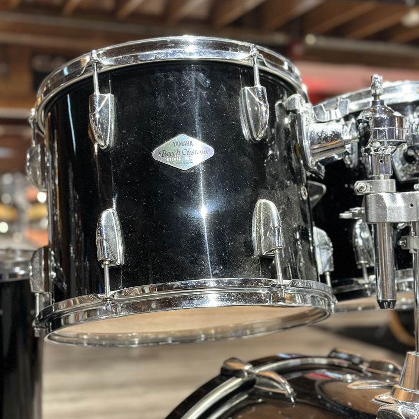Used Yamaha Beech Custom 5pc Drum Set Black Lacquer - Good - Drum Center Of Portsmouth