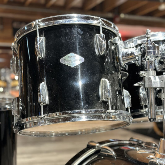 Used Yamaha Beech Custom 5pc Drum Set Black Lacquer - Good - Drum Center Of Portsmouth