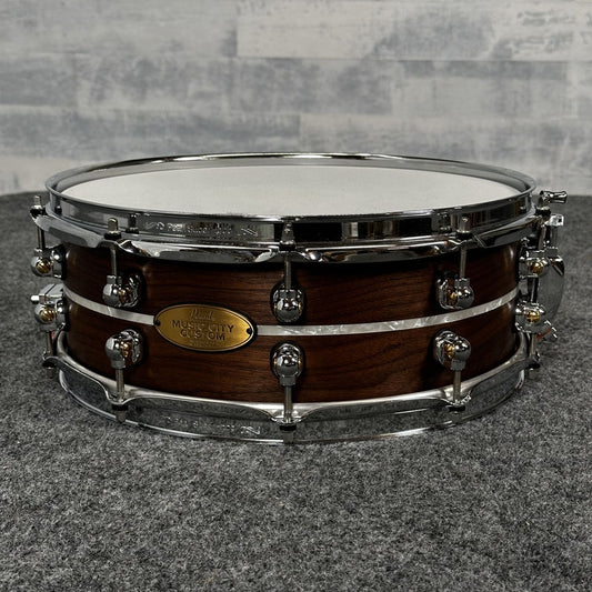 Used Pearl Music City Custom Solid Walnut Snare Drum 14x5 w/Marine Pearl Inlay - Very Good - Drum Center Of Portsmouth