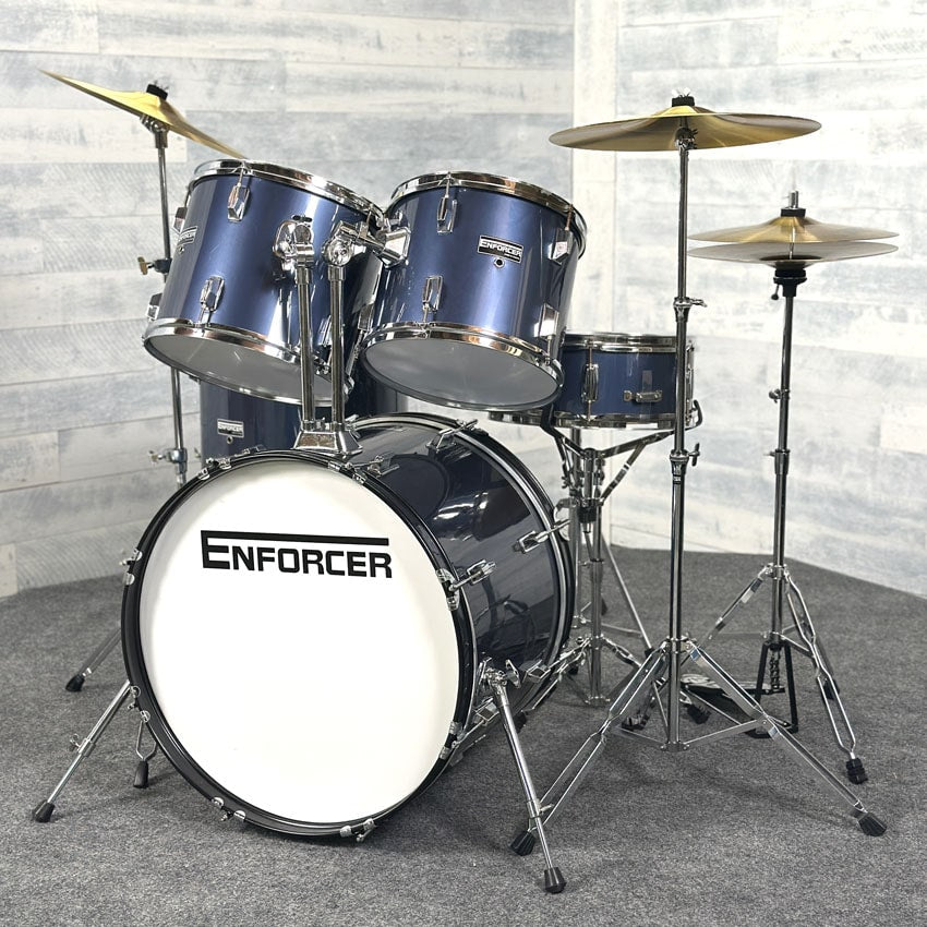 Used Enforcer 5pc Drum Set Compete w/Cymbals & Hw, Blue - Very Good - Drum Center Of Portsmouth