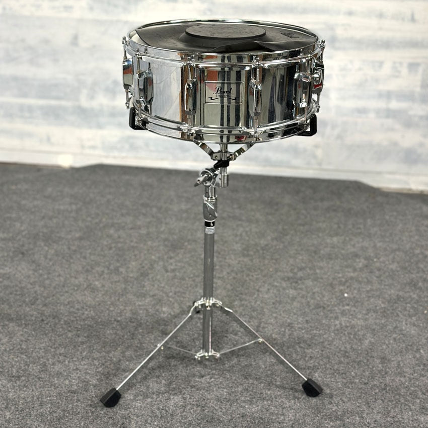 Used Pearl Student Steel Snare Drum 14x6.5 w/Rolling Bag & Stand - Good - Drum Center Of Portsmouth