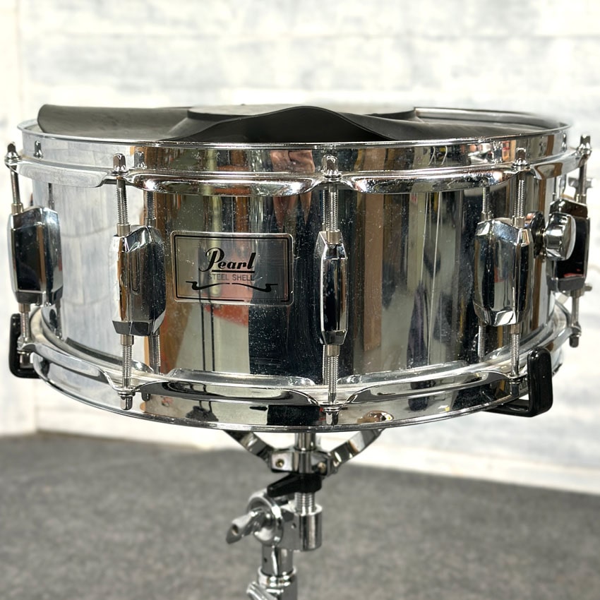 Used Pearl Student Steel Snare Drum 14x6.5 w/Rolling Bag & Stand - Good - Drum Center Of Portsmouth
