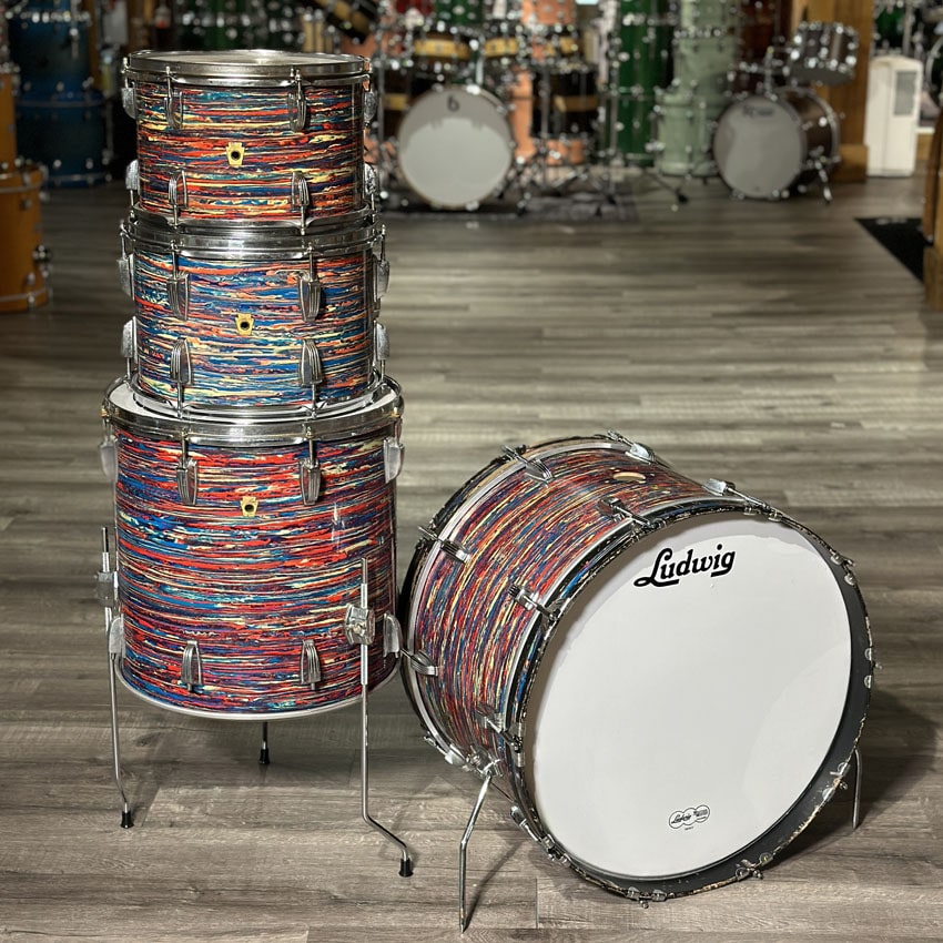 Used Vintage Ludwig 4pc Drum Set Psychedelic Red - Fair - Drum Center Of Portsmouth