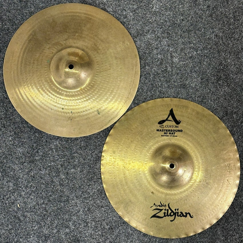 Used Zildjian A Custom Mastersound Hi Hat Cymbals 14" - Fair - Drum Center Of Portsmouth