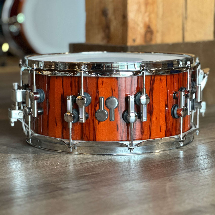 Used Sonor SQ2 Vintage Maple Snare Drum 14x6.5 Red Over African Marble - Excellent - Drum Center Of Portsmouth