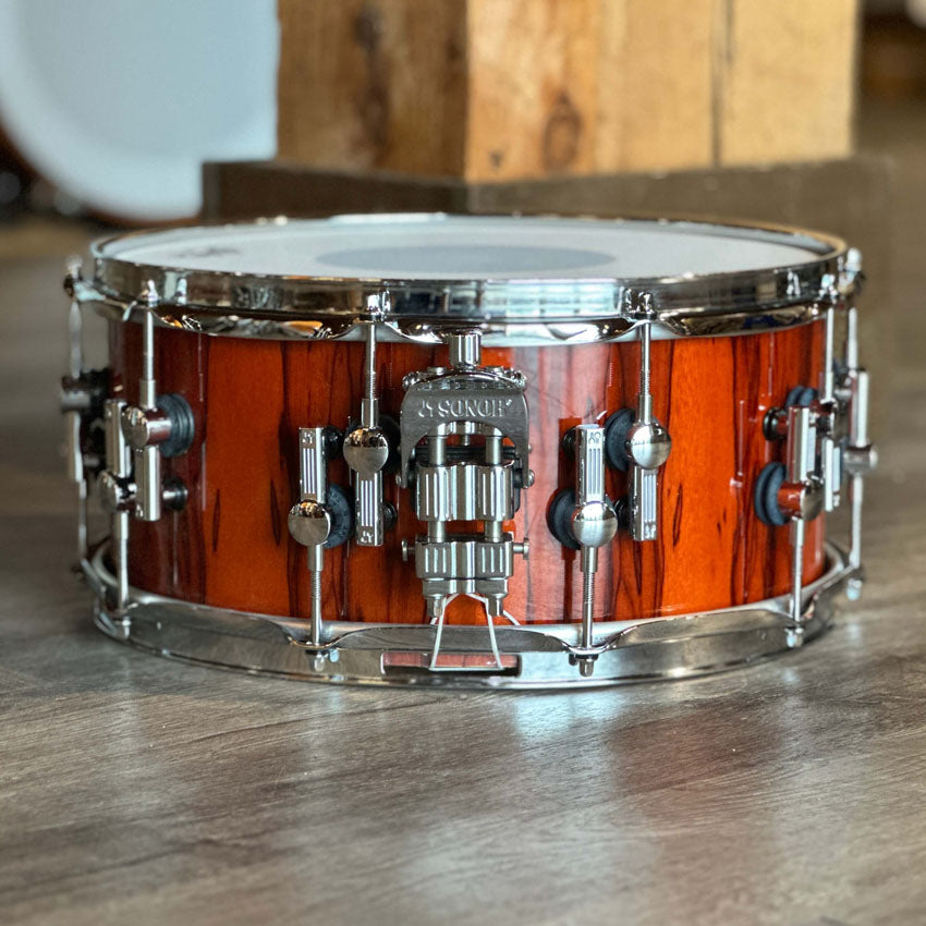 Used Sonor SQ2 Vintage Maple Snare Drum 14x6.5 Red Over African Marble - Excellent - Drum Center Of Portsmouth