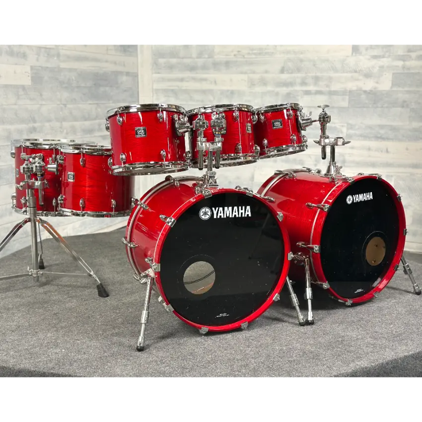 Used Yamaha Oak Custom 7pc Drum Set Red Gloss - Very Good - Drum Center Of Portsmouth
