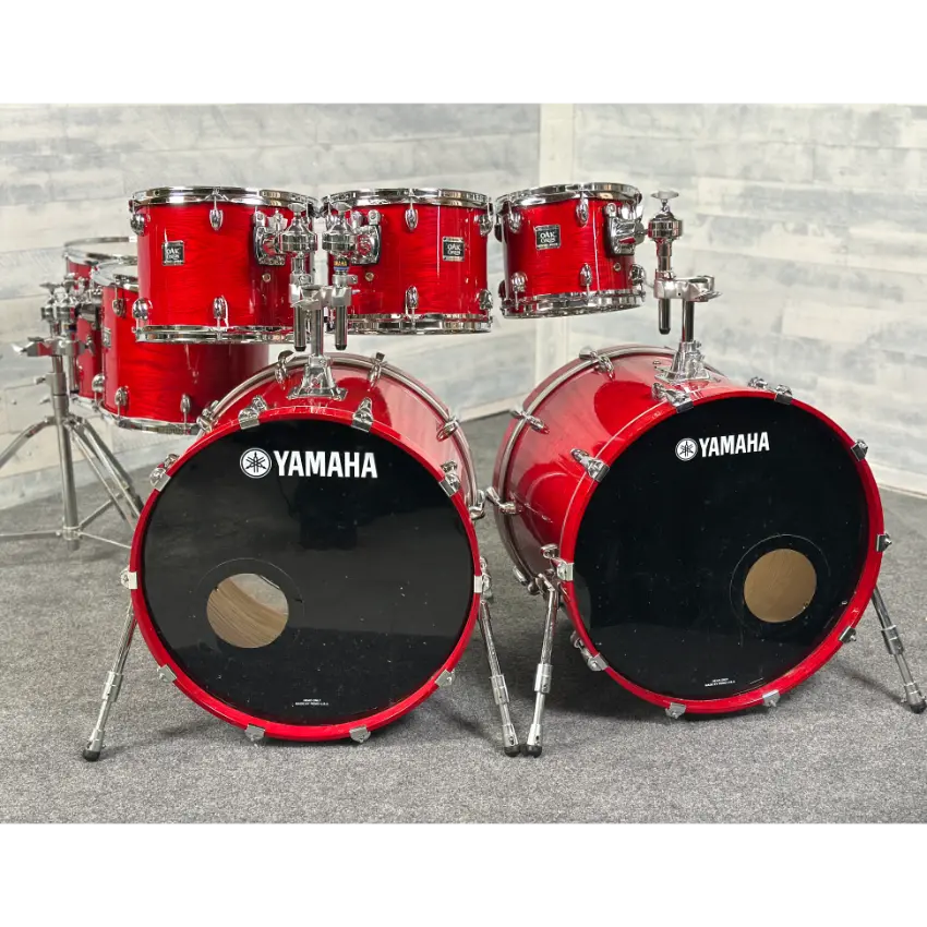 Used Yamaha Oak Custom 7pc Drum Set Red Gloss - Very Good - Drum Center Of Portsmouth