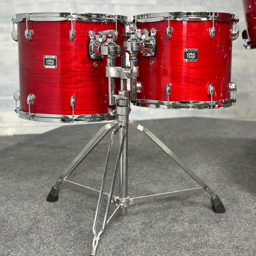 Used Yamaha Oak Custom 7pc Drum Set Red Gloss - Very Good - Drum Center Of Portsmouth