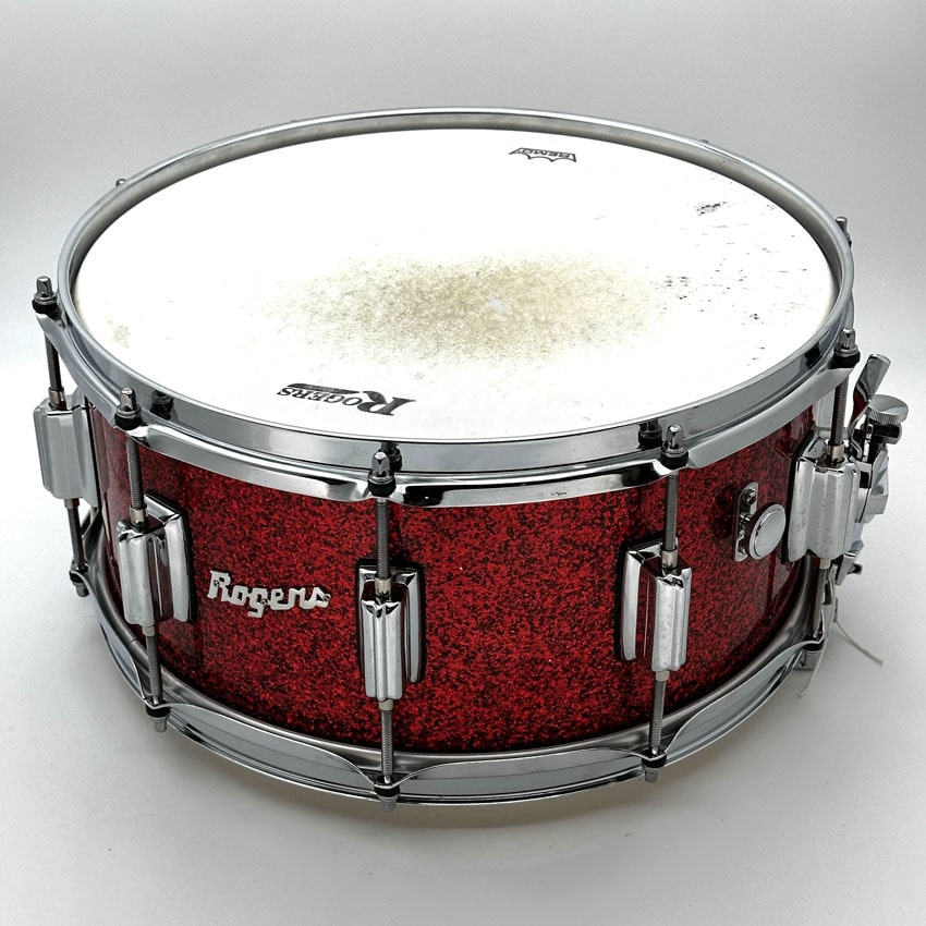 Used Rogers Dyna-Sonic Snare Drum 14x6.5 Red Sparkle - Very Good - Drum Center Of Portsmouth