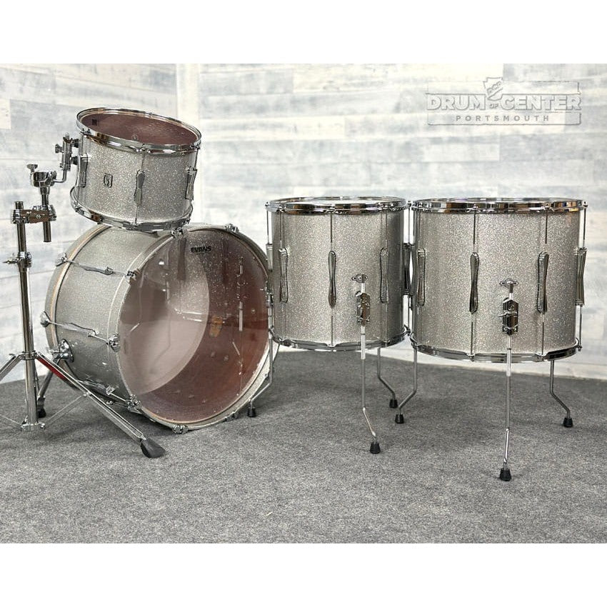 British Drum Company Lounge 4pc Rock Drum Set Sheffield Silver DEMO MODEL - Drum Center Of Portsmouth
