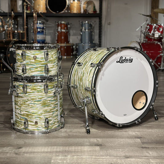 Used Ludwig Classic Maple Pro Beat 3pc Drum Set Blue Olive Oyster - Drum Center Of Portsmouth