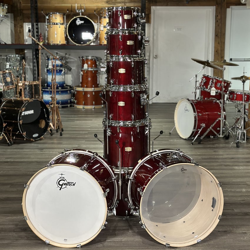 Used Yamaha Stage Custom Birch 8pc Double Bass Drum Set Cranberry Red - Drum Center Of Portsmouth