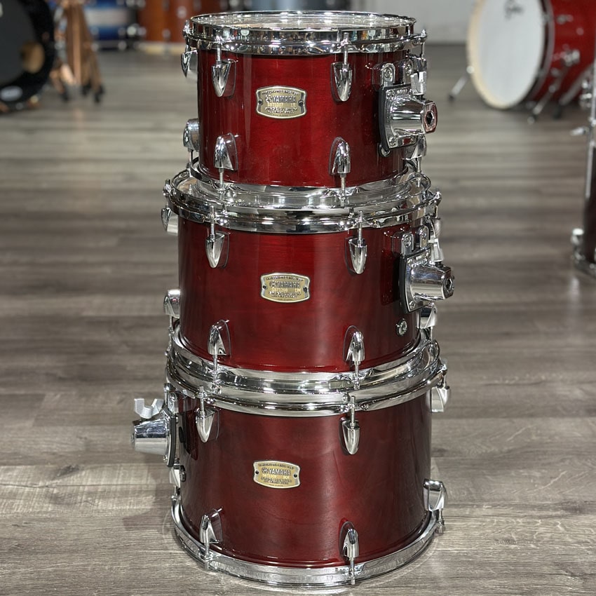 Used Yamaha Stage Custom Birch 8pc Double Bass Drum Set Cranberry Red - Drum Center Of Portsmouth