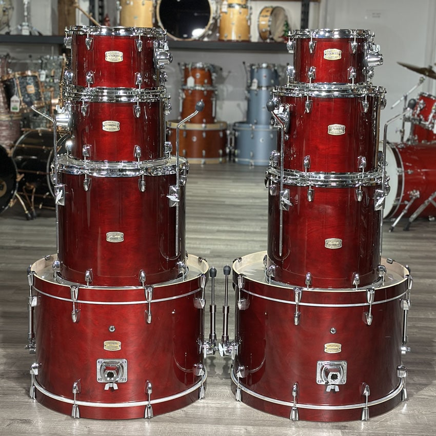 Used Yamaha Stage Custom Birch 8pc Double Bass Drum Set Cranberry Red - Drum Center Of Portsmouth