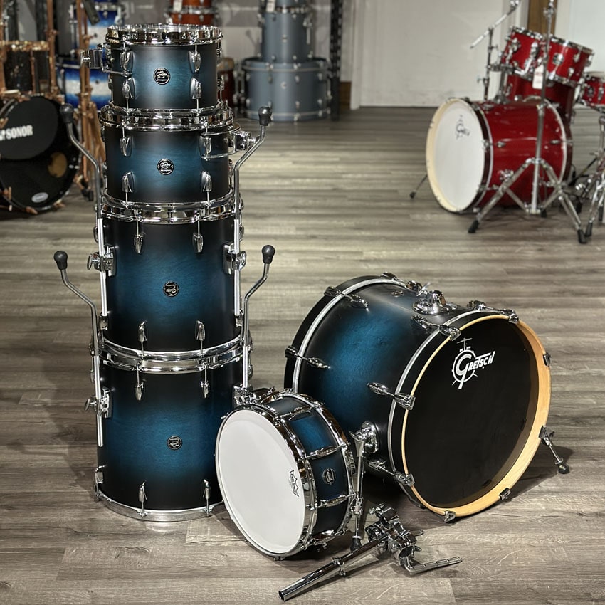 Used Gretsch Renown 6pc Drum Set Satin Antique Blue Burst - Very Good - Drum Center Of Portsmouth