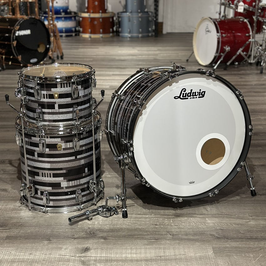 Used Ludwig Classic Maple 3pc Drum Set Digital Black Sparkle - Excellent - Drum Center Of Portsmouth