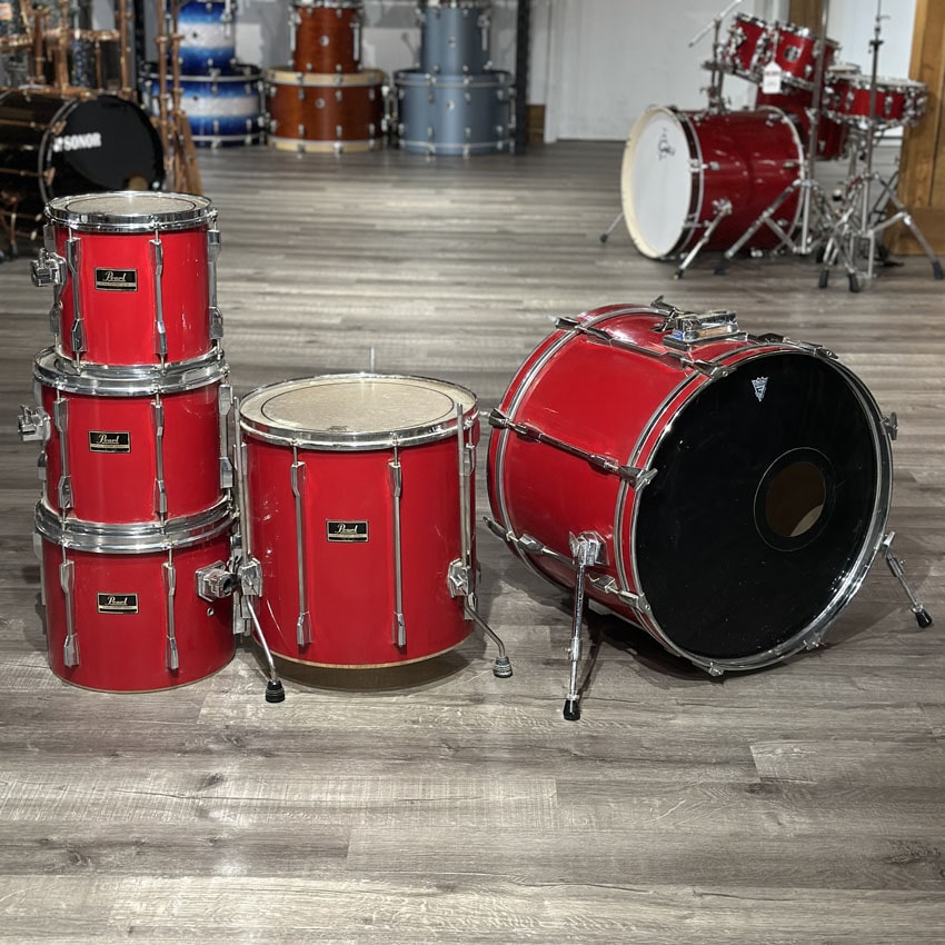 Used Vintage Pearl Export 5pc Drum Set Red Wrap - Fair - Drum Center Of Portsmouth
