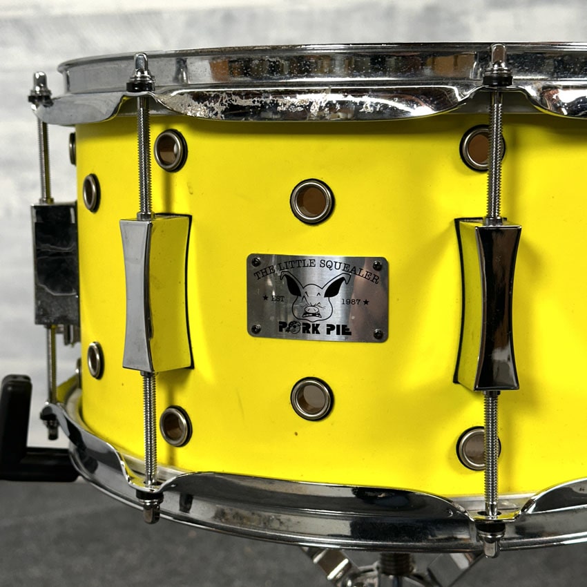Used Pork Pie Little Squealer Vented Snare Drum 13x7 Neon Yellow - Good - Drum Center Of Portsmouth