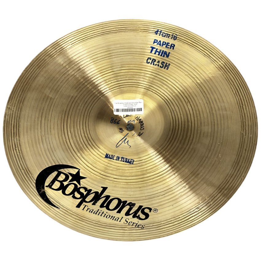 Used Bosphorus Traditional Paper Thin Crash Cymbal 16" 866 grams - Good - Drum Center Of Portsmouth