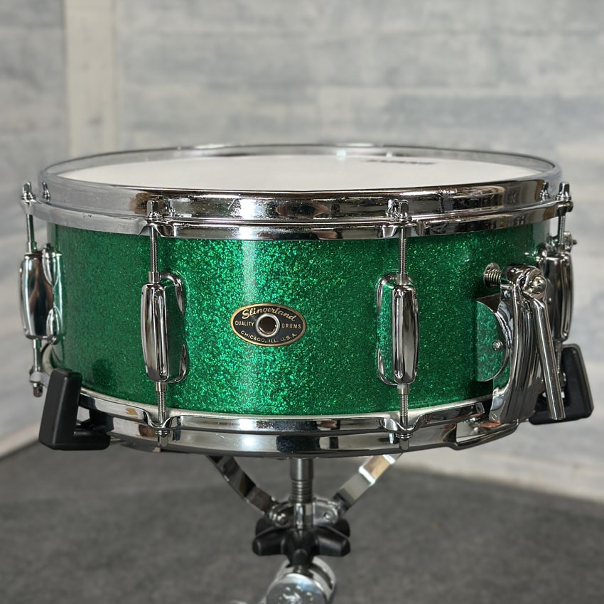 Used Vintage Slingerland Gene Krupa 3 ply 14x5.5 Green Sparkle - Very Good - Drum Center Of Portsmouth
