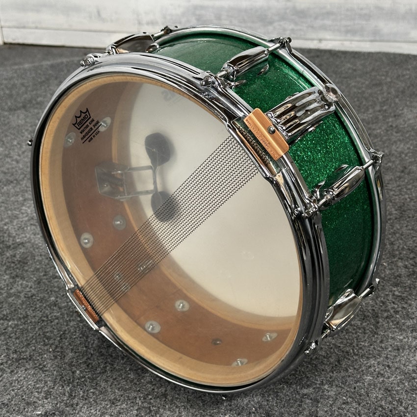 Used Vintage Slingerland Gene Krupa 3 ply 14x5.5 Green Sparkle - Very Good - Drum Center Of Portsmouth