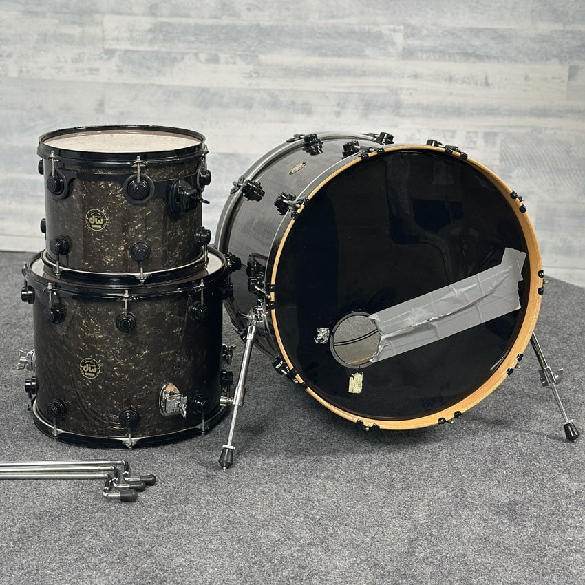 Used DW Collectors Drum Set 3pc Black Marine Pearl Wrap - Fair - Drum Center Of Portsmouth