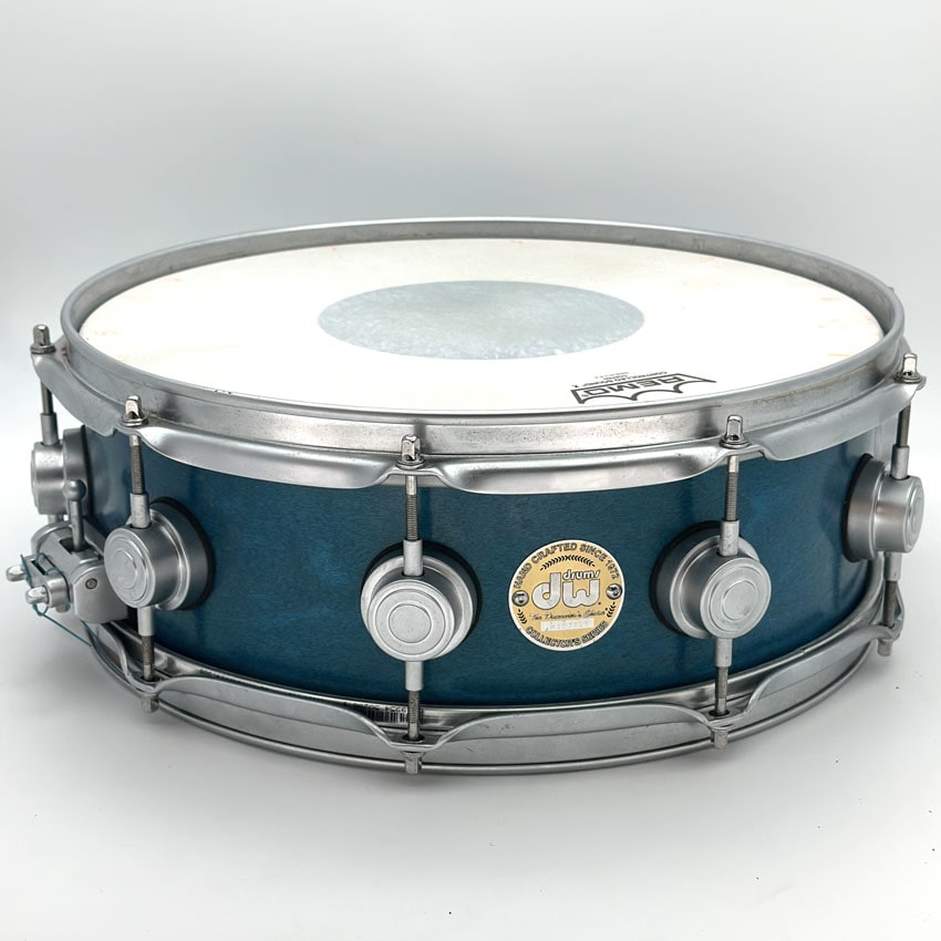 Used DW Collectors Maple Snare Drum Blue Satin 14x5.5 w/Satin Chrome Hw - Good - Drum Center Of Portsmouth