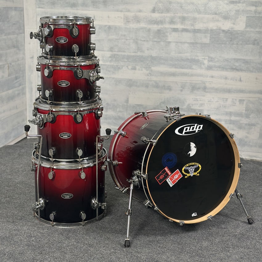 Used Pacific LX Series 5pc Drum Set Red to Black Fade - Good - Drum Center Of Portsmouth